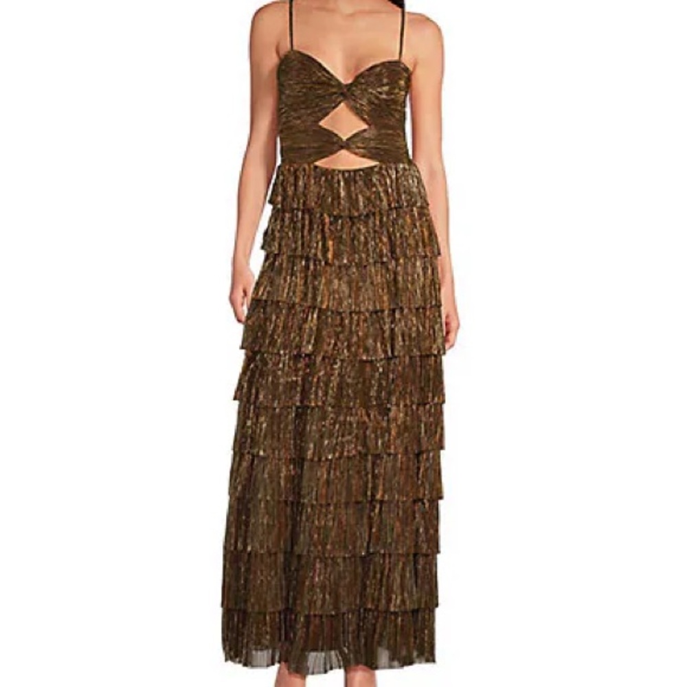 Gianni Bini Metallic Brown Tiered Maxi Dress